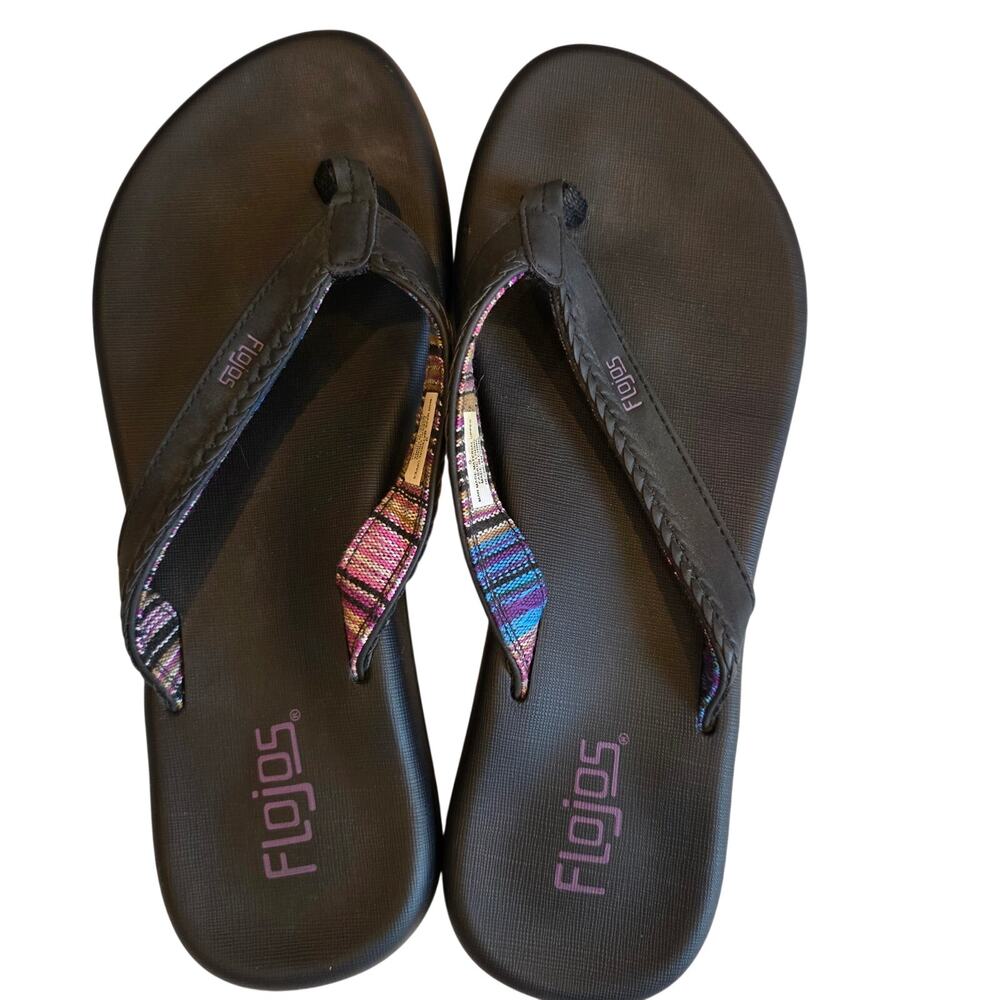 Flojos Womens Size 9 Flip Flops Black Woven Southwest Striped Comfort Sandals